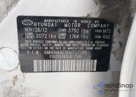 2013 Hyundai Elantra Gls из США, поврежденный, VIN KMHDH4AE5DU717788